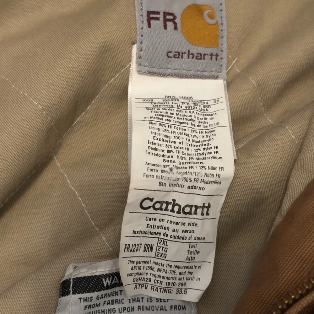 Carhartt FR Flame Resistant Hooded Jacket Mens 2XL Brown Duck Canvas FRJ237 BRN